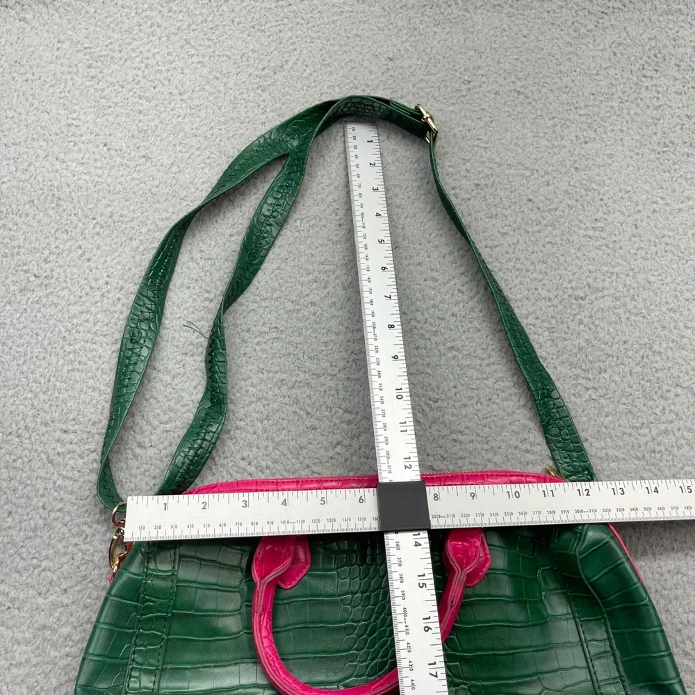 Alpha Kappa Alpha Sorority AKA Pink Green Croc Embossed Satchel Crossbody Bag